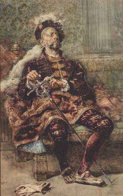Salvator Sanchez Barbudo (1857-1917)ritratto di Cavaliere Seduto