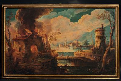 Giuseppe Roncelli (1669-1729)paesaggio con Incendio Paesaggio con Architetture