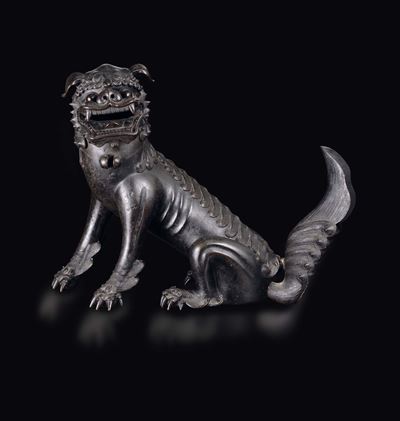 Grande Incensiere in Bronzo a Guisa di Cane di Pho, Cina, Dinastia Ming, XVII Secolo