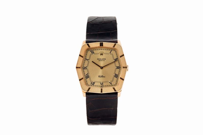 ROLEX, Geneve, REF. 4170, CELLINI . Fine and elegant, hexagonal, thin, 18K yellow gold wristwatch with an 18K yellow gold Rolex buckle. Made in the 1990's. Accompanied by the original box and Guarantee  - Auction Watches and Pocket Watches - Cambi Casa d'Aste