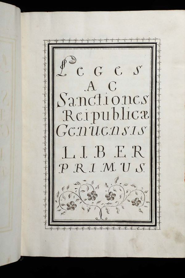 Genova-legislazione Leges Ac Sanctiones Reipublicae Genuensis. Liber Primus...Quartus...Genova, seconda metà secolo XVIII