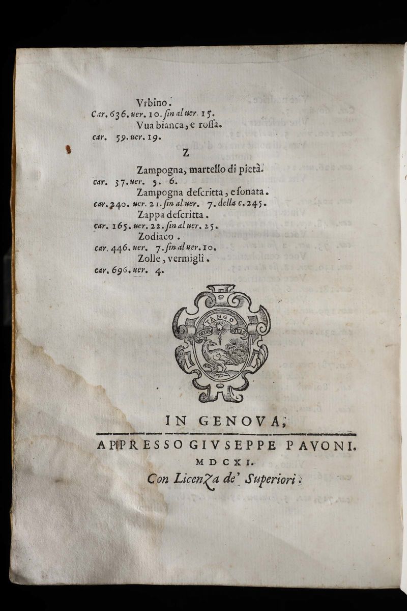 Imperiale, Gio Vincenzolo Stato Rustico, Genova, Pavoni, 1611