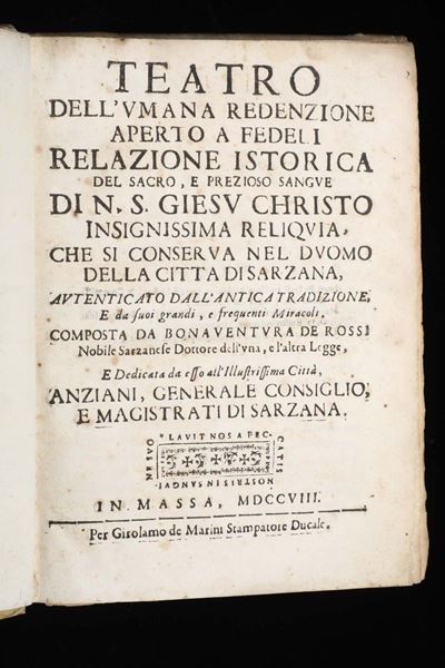 Bonaventura De Rossiteatro Dell'umana Redenzione Aperto a Fedeli.relazione Istorica del Sacro e P...