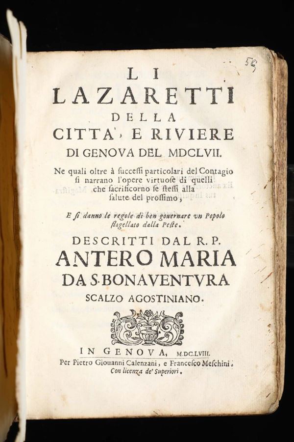 Antero,Maria da San Bonaventura Li lazaretti della città e riviere di Genova del MDCLVIII..In Genova, Calenzani, 1658