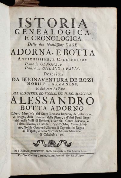 De Rossi, Bonaventuraistoria Genealogica e Cronologica delle Due Nobilissime Case Adorna e Botta....