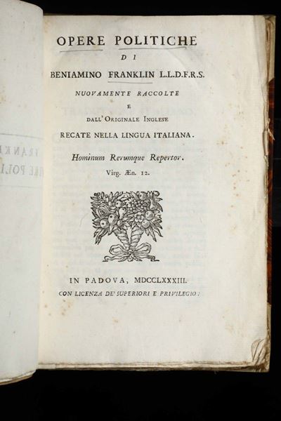 Franklin, Beniaminoopere Politiche di Beniamino Franklin..., Padova, 1783