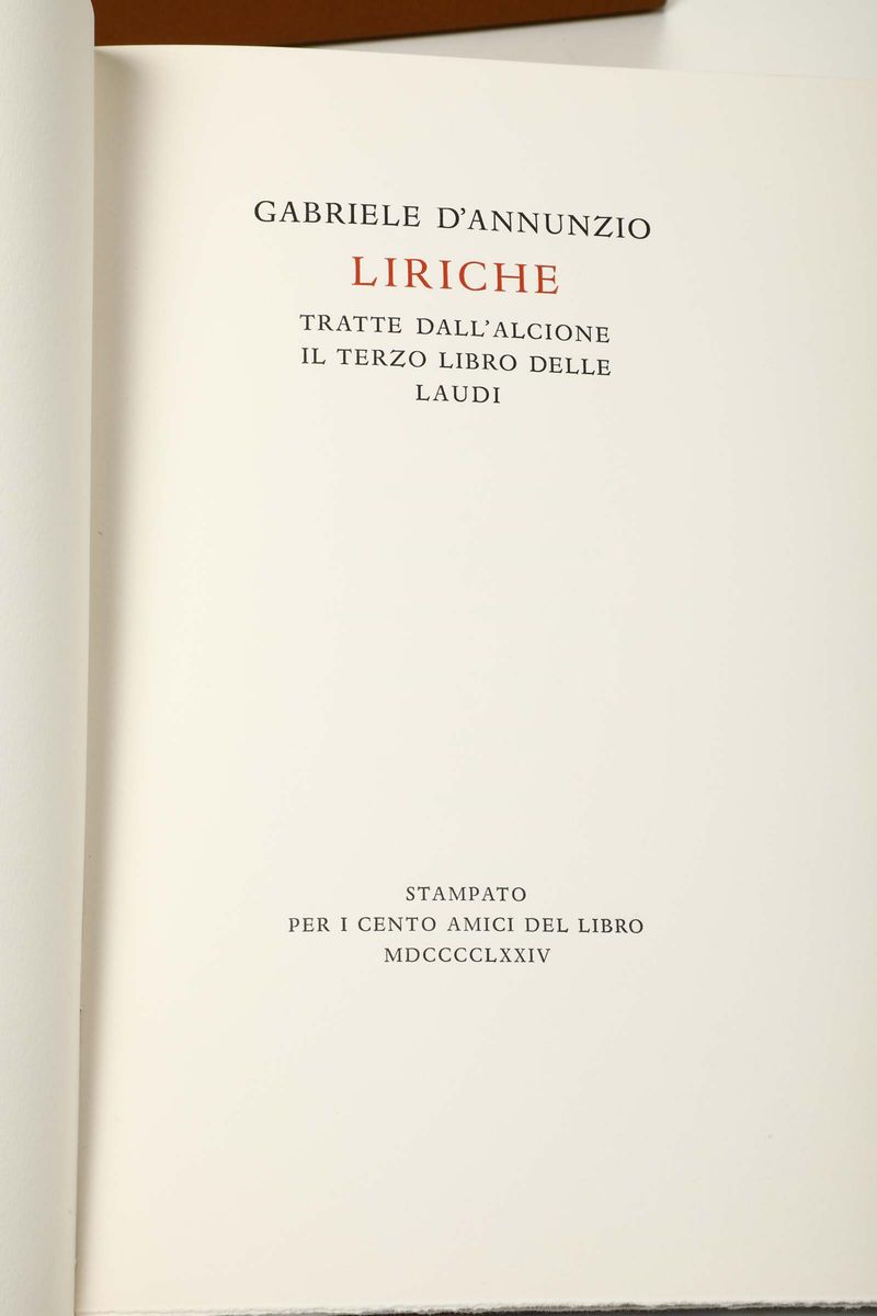Mardersteig- Cento Amici/ D'annunzio, Gabriele- Tommasi, Riccardoliriche. Tratte Dall'alcione. il...