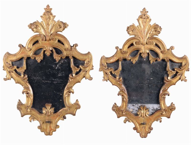 Coppia di ventoline Luigi XV in legno intagliato e dorato, fine XVIII secolo  - Asta Antiquariato - II - Cambi Casa d'Aste