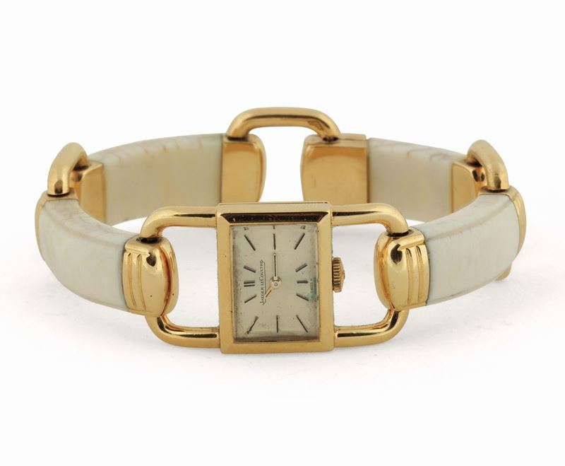 JAEGERLECOULTRE, Etrier, orologio da polso, in oro giallo 18K, con bracciale in oro giallo e inserti. Realizzato nel 1960  - Asta Orologi da Polso e da Tasca - Cambi Casa d'Aste