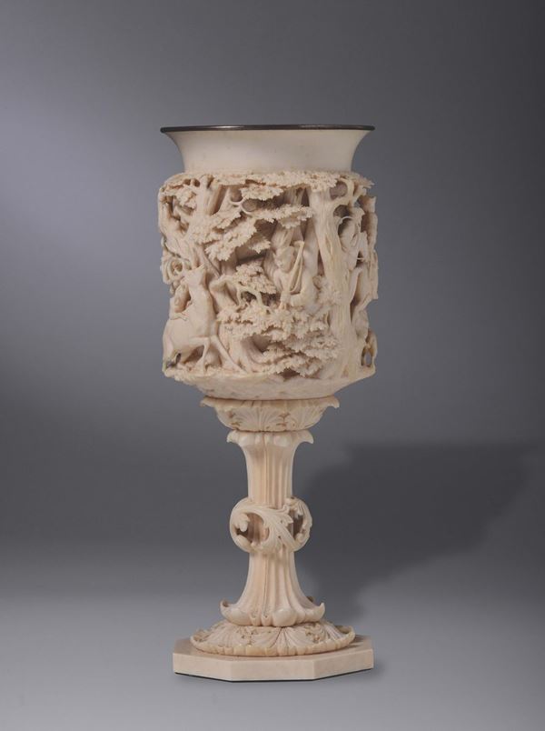 An ivory goblet with hunting scenes, Germany, 19th century