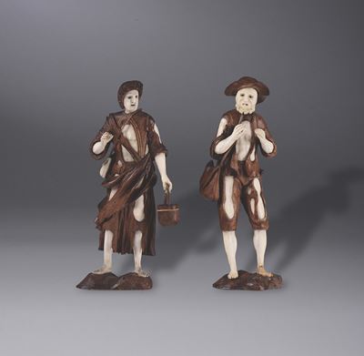 Coppia di Mendicanti in Legno e Avorio, Germania XVIII Secolo