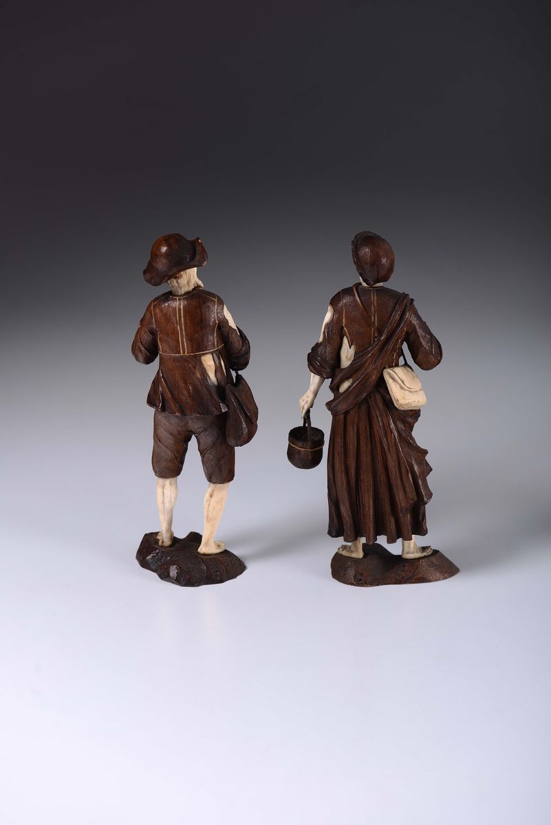 Coppia di Mendicanti in Legno e Avorio, Germania XVIII Secolo