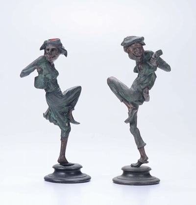 Coppia di Figure Caricaturali in Antimonio, Germania XX Secolo