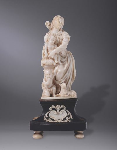 Figura in Avorio Raffigurante Madonna con Bambino, Germania XVIII Secolo