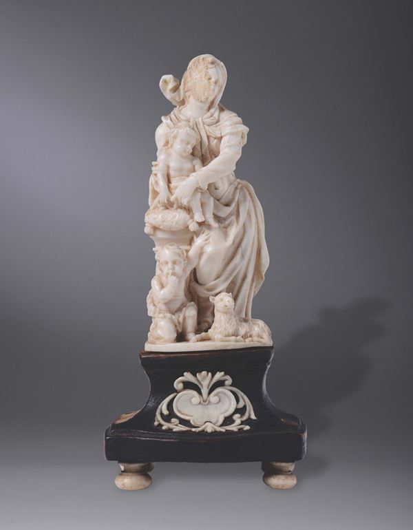 Figura in avorio raffigurante Madonna con Bambino, Germania XVIII secolo