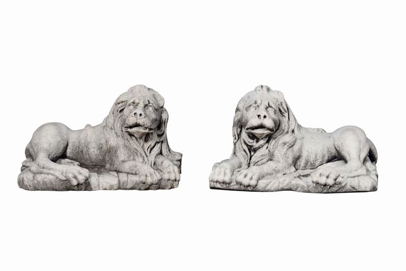 Coppia di leoni in marmo bianco, XIX secolo  - Auction Important Furniture and Works of Art - Cambi Casa d'Aste