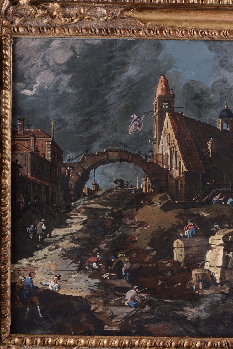 Giovanni Antonio Canal, Detto il Canaletto (venezia 1697 – 1768)capriccio con una Cappella sulla ...