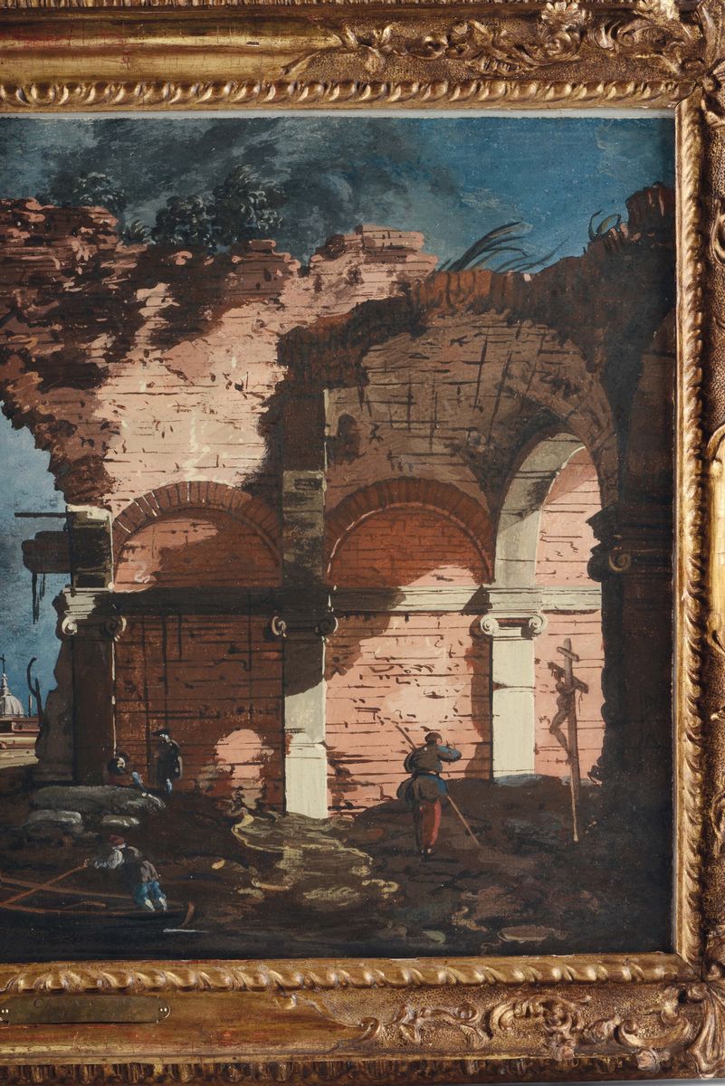 Giovanni Antonio Canal, Detto il Canaletto (venezia 1697 – 1768)capriccio con una Cappella sulla ...