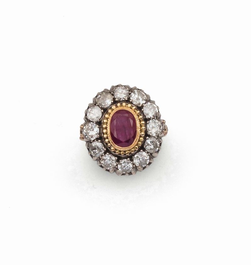 Ruby and diamond cluster ring set in gold and silver  - Auction Fine Jewels - Cambi Casa d'Aste