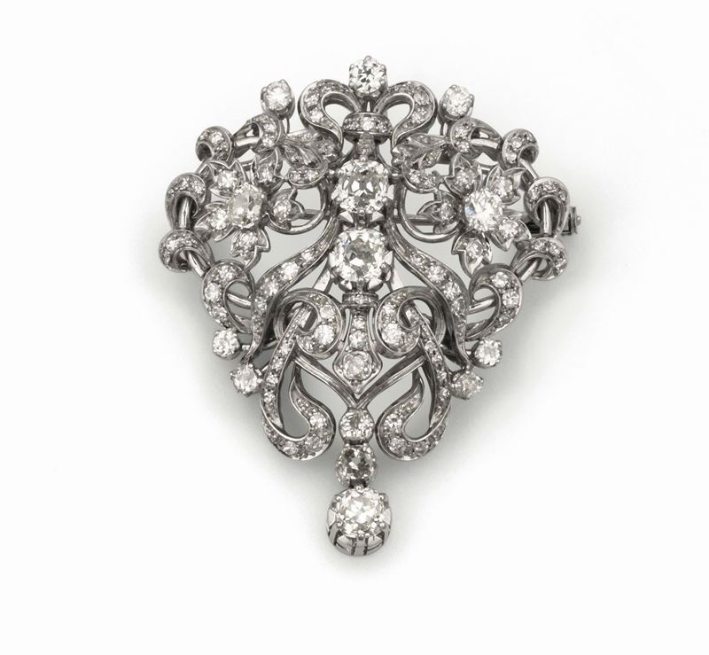 Old-cut diamond brooch/pendant set in white gold  - Auction Fine Jewels - Cambi Casa d'Aste