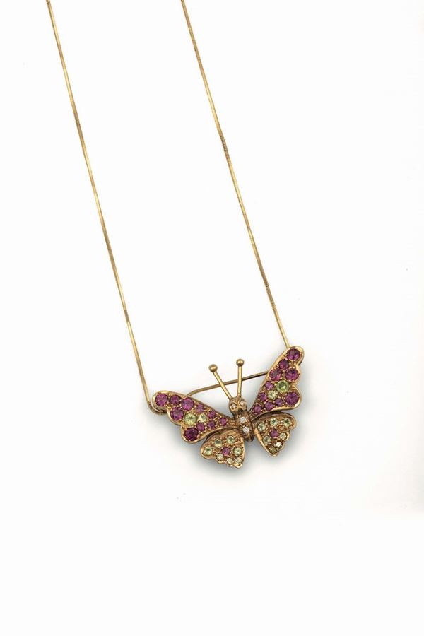 Multicolor sapphire and diamond necklace