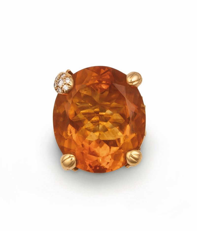 Citrine quatrz and diamond ring set in yellow gold, signed and numbered Dior B4241  - Auction Fine Jewels - Cambi Casa d'Aste