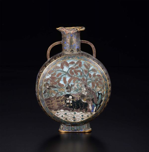 A bronze cloisonné enamel flask, China, Ming Dynasty, 17th century