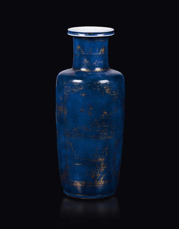A blue-ground porcelain vase with gilt decoration, China, Qing Dynasty, Kangxi Period (1662-1722)