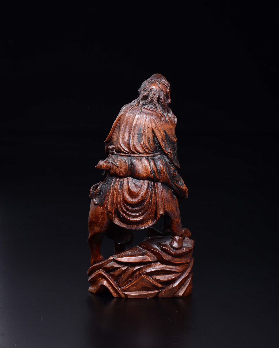 Scultura in Bamboo Raffigurante Saggio a Cavallo, Cina, Dinastia Qing, XIX Secolo