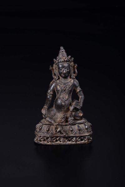 Divinità in Bronzo Seduta su Fiore di Loto, Cina, Dinastia Ming, XVII Secolo