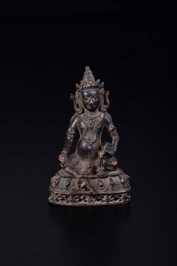 A bronze figure of deity seated on a lotus flower, China, Ming Dynasty, 17th century