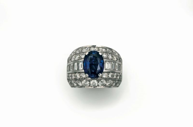 Sapphire and diamond ring set in white gold  - Auction Fine Jewels - Cambi Casa d'Aste