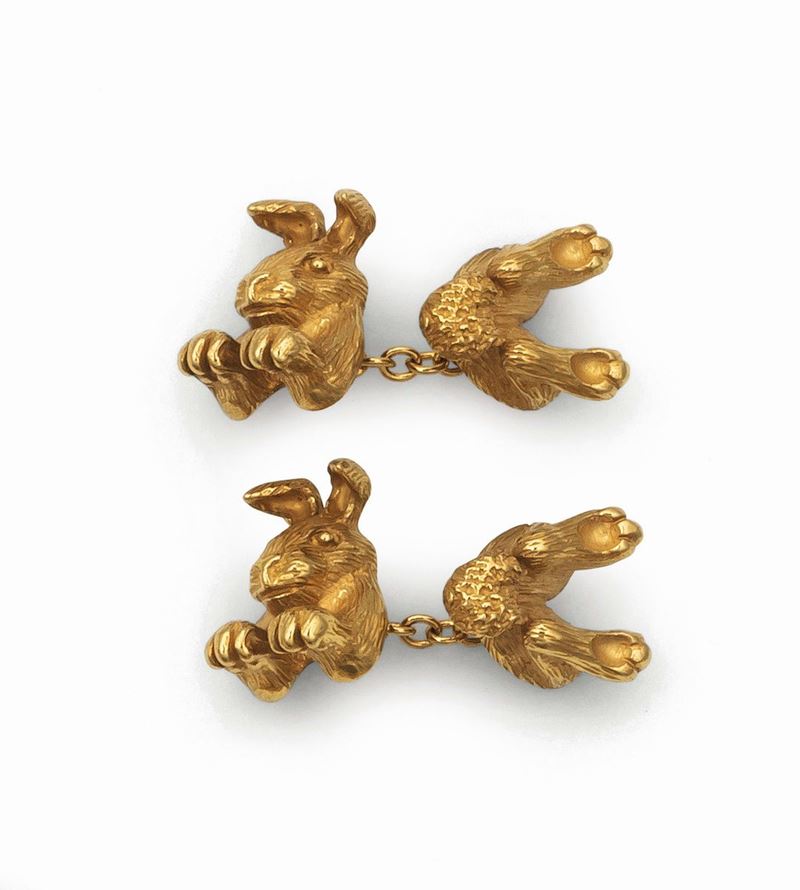 Pair of gold cufflinks set in yellow gold  - Auction Fine Jewels - Cambi Casa d'Aste