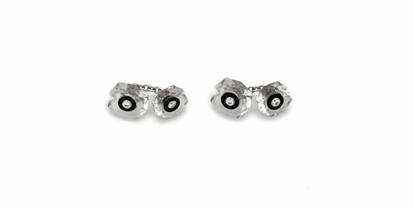 Pair of onyx and rock crystal cufflinks set in white gold