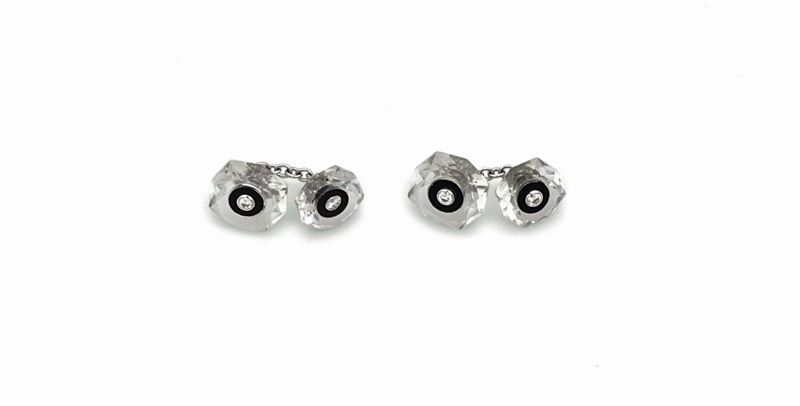 Pair of onyx and rock crystal cufflinks set in white gold  - Auction Fine Jewels - Cambi Casa d'Aste