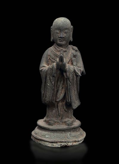 Figura di Luohan Eretto in Bronzo, Cina, Dinastia Ming, XVII Secolo