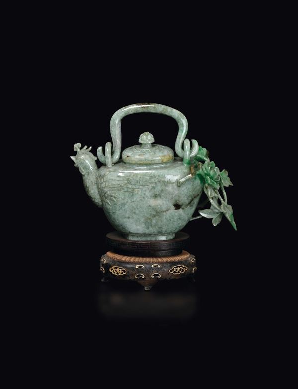 A jadeite teapot with phoenix-head spout, China, early 20th century