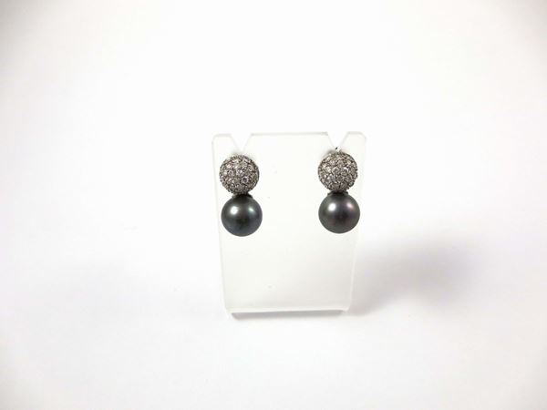 Pair of black pearl and diamond earrings
