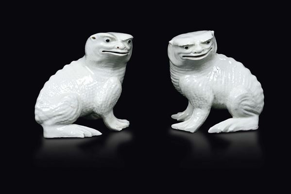 A pair of Dehua mythical beasts figures, China, Qing Dynasty, 18th century