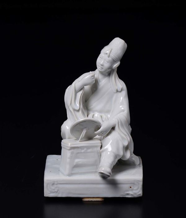 Figura di artista seduto in porcellana Blanc de Chine, Cina, Repubblica, XX secolo