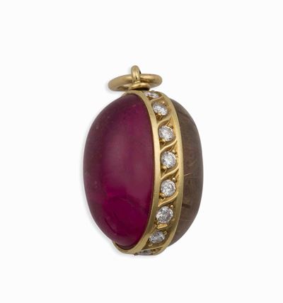 Pendente con Quarzo Rutilato, Tormalina e Diamanti