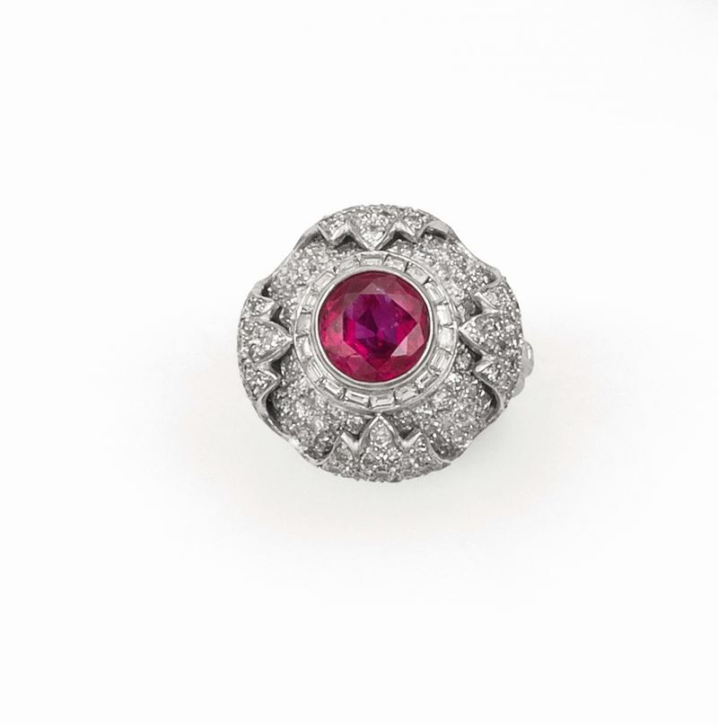A platinum ring set with ruby and diamond  - Auction Fine Jewels - Cambi Casa d'Aste