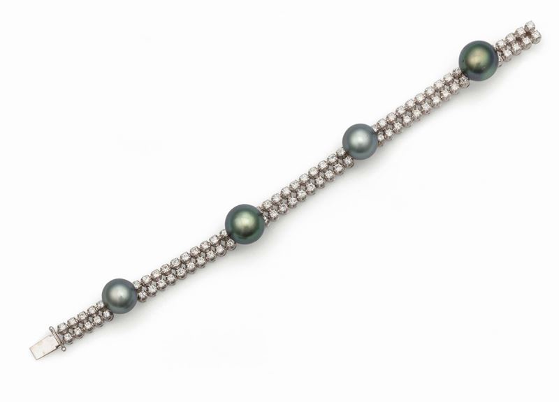 Diamond and grey pearls bracelet set in white gold  - Auction Fine Jewels - Cambi Casa d'Aste