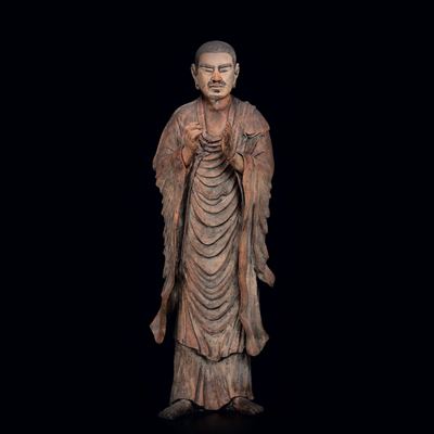 Grande Figura di Ananda Eretto in Terracotta Dipinta con Iscrizione sul Retro, Giappone, XIX Seco...