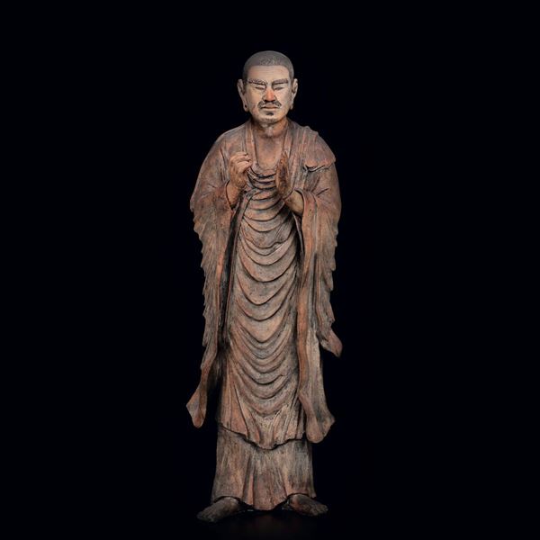 A large painted pottery figure of a standing Ananda, Japan, 19th century