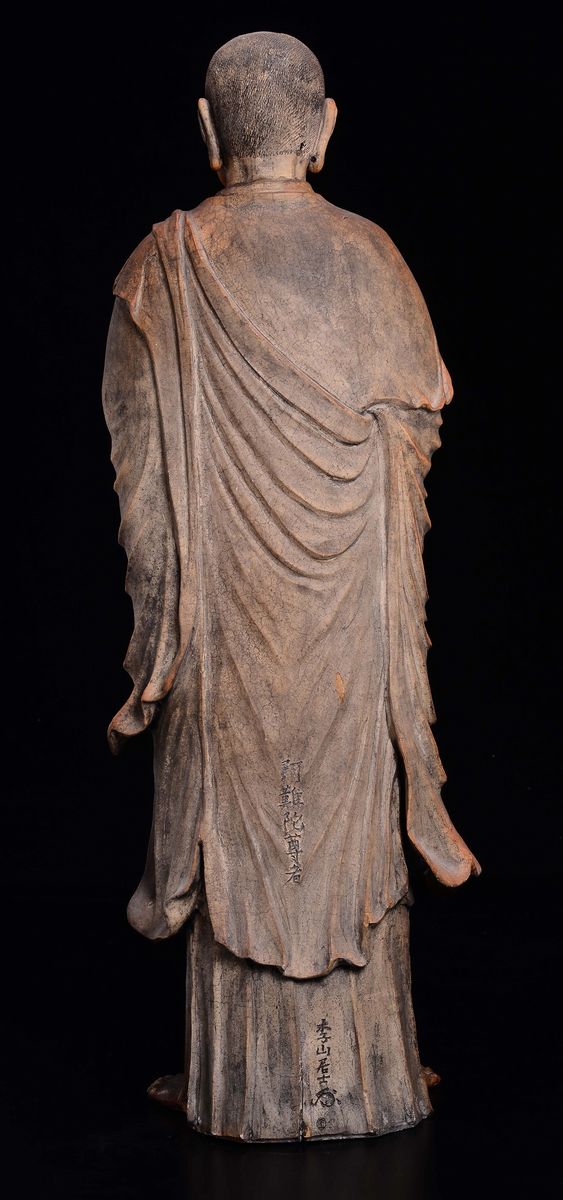 Grande Figura di Ananda Eretto in Terracotta Dipinta con Iscrizione sul Retro, Giappone, XIX Seco...