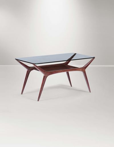 Tavolino con Struttura in Legno e Piano in Vetro