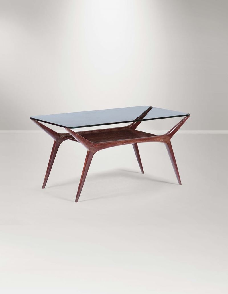 Tavolino con struttura in legno e piano in vetro  - Asta Design - III - Cambi Casa d'Aste