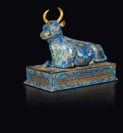 Coppia di Grandi Bufali a Smalti Cloisonné, Cina, Dinastia Qing, XIX Secolo