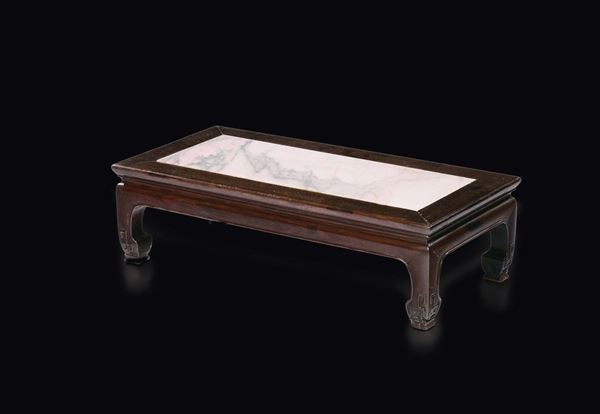 A wooden tea table with marble top, China, Qing Dynasty, 19th century